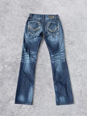 BKE Men's Dark Blue Bootcut Jeans with Contrast Pocket Stitching